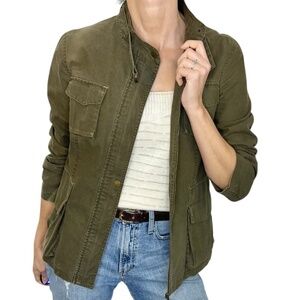 Soft Grey green 100% cotton utilititarian military lightweight jacket coat